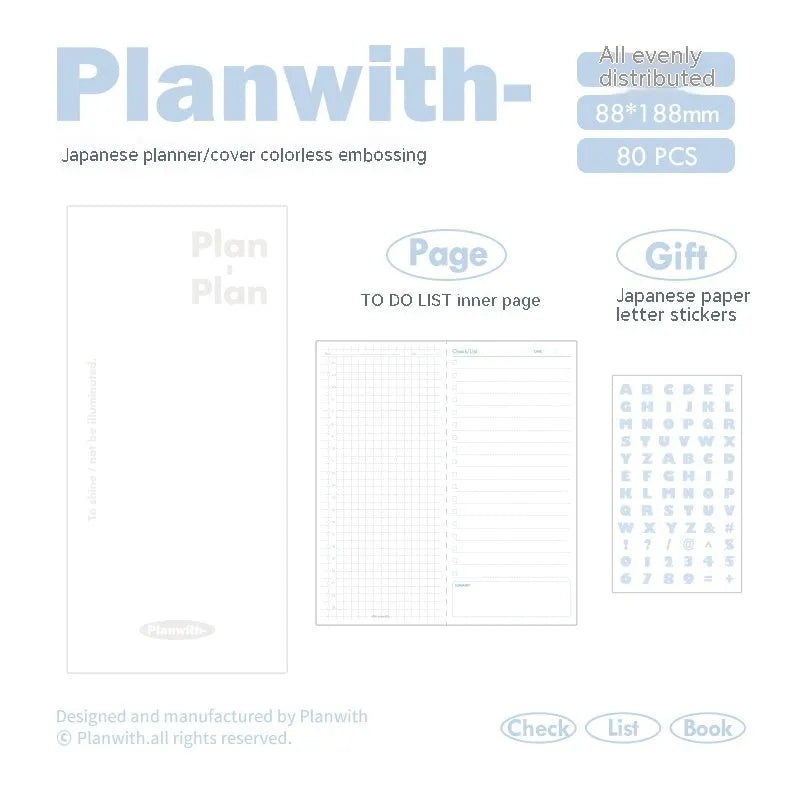 A5 embossed meter notebook open on a desk, showing white 100gsm paper and a choice of five cover colours.