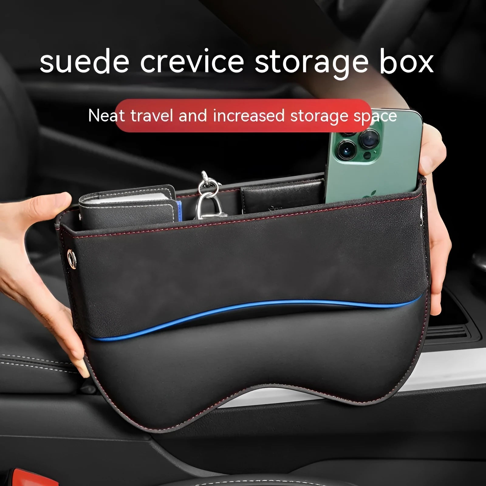 Leather car seat storage box in beige colour showing waterproof pressure resistant construction