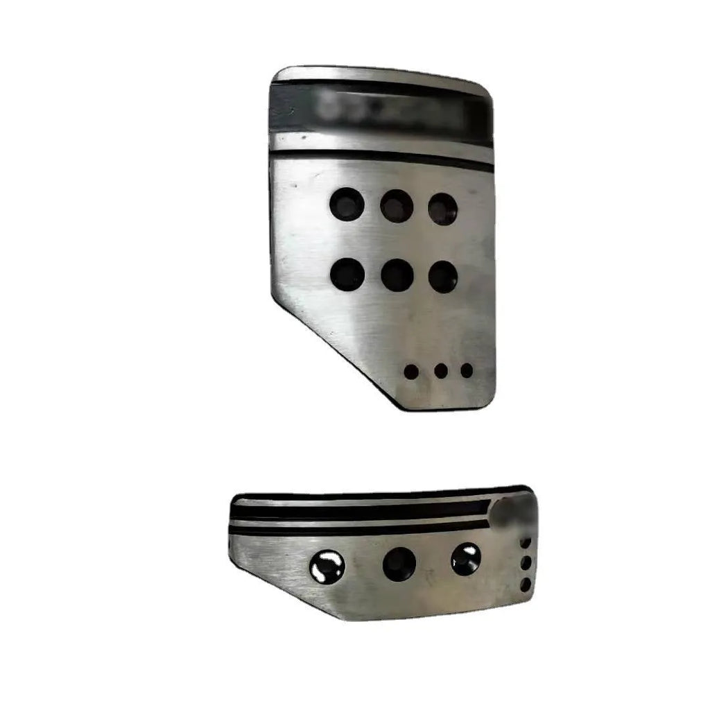 Aluminium alloy manual transmission car pedal kit showing three pedals with screws and nuts