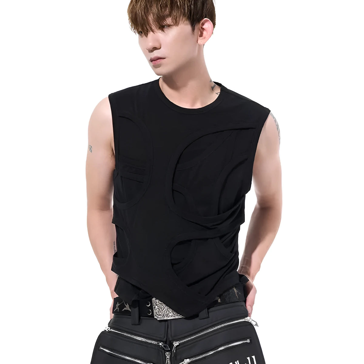 Men's solid colour Lyocell vest in tank top style on a hanger.
