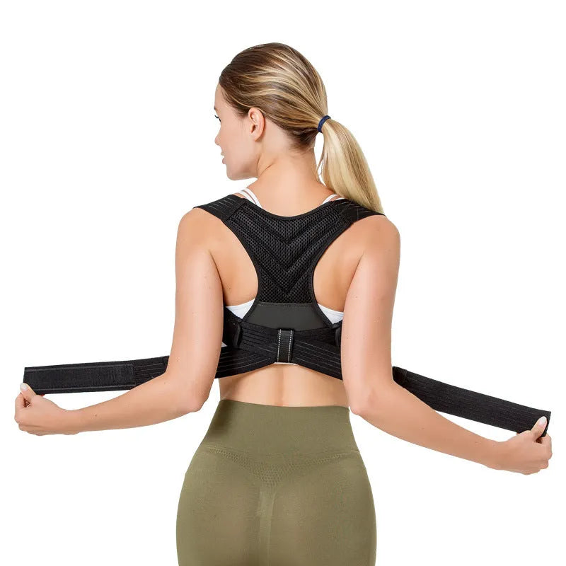 Black anti-humpback posture correction belt for upper back and shoulder support.