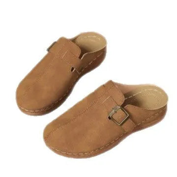 Women's casual wedge slippers in black, dark blue, pink, khaki, and light brown on a rubber sole