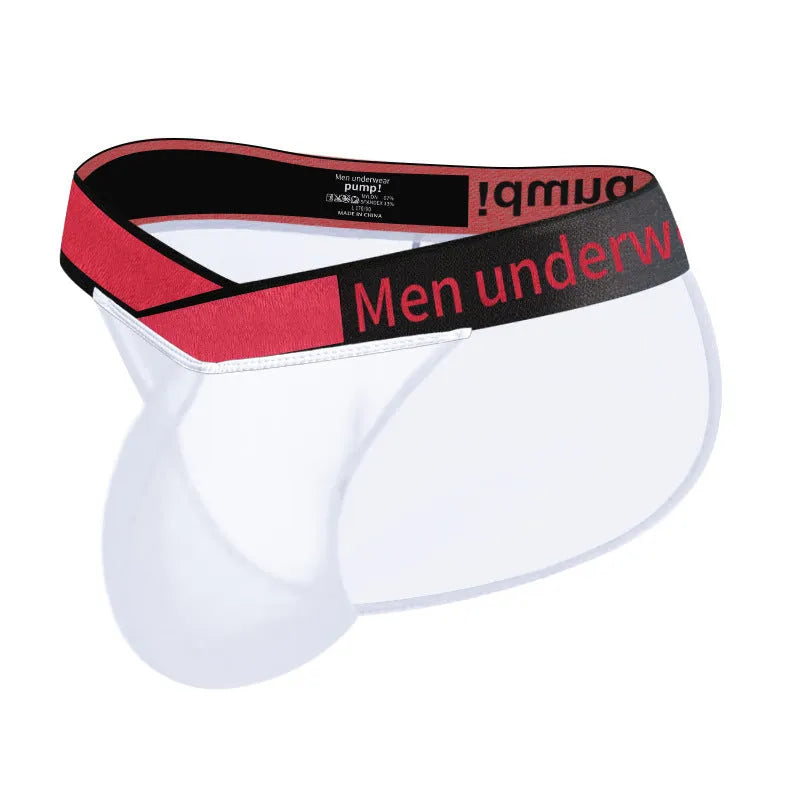 Men's transparent ice silk breathable briefs with large V gradient high fork design
