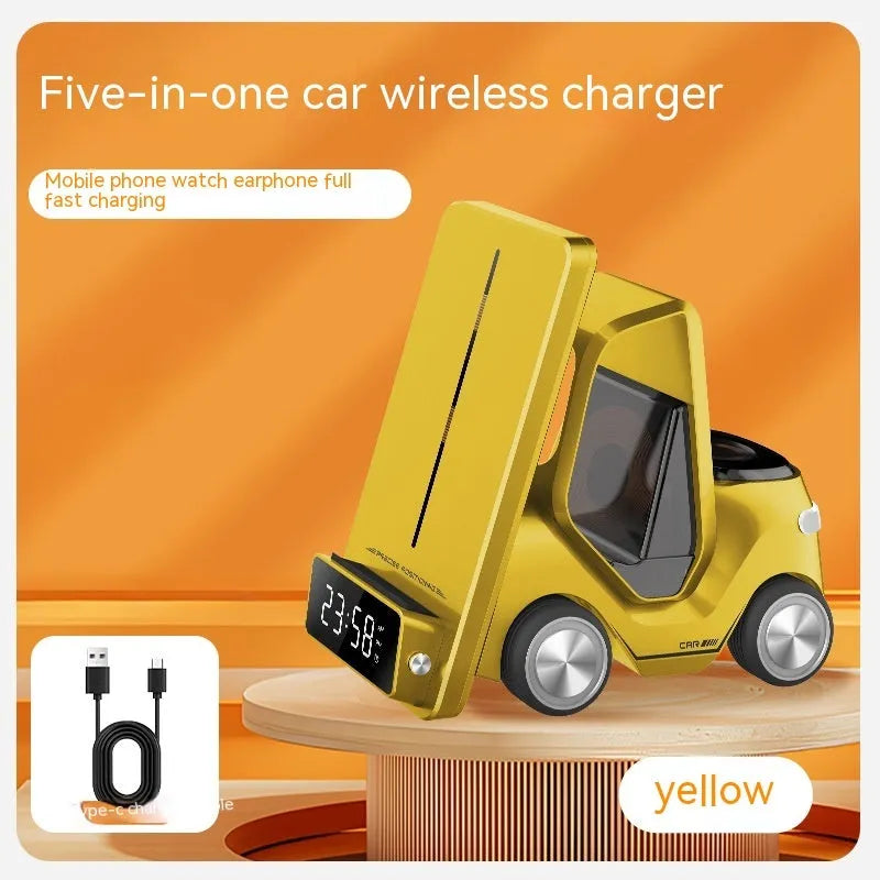 15W three-in-one wireless charging bracket in grey white yellow orange with Type-C interface