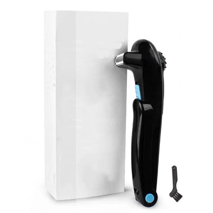 Black folding body electric shaver with battery compartment open