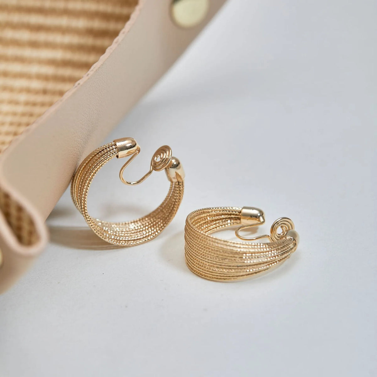 Multi-layer geometric copper earrings set with gold and silver electroplated stud and clip earring pairs