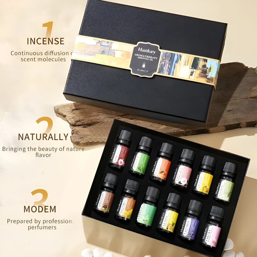 Boxed water-soluble aromatherapy oil sets for ultrasonic essential oil diffusers