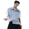 Blue and white gradient short sleeve shirt with loose fit design