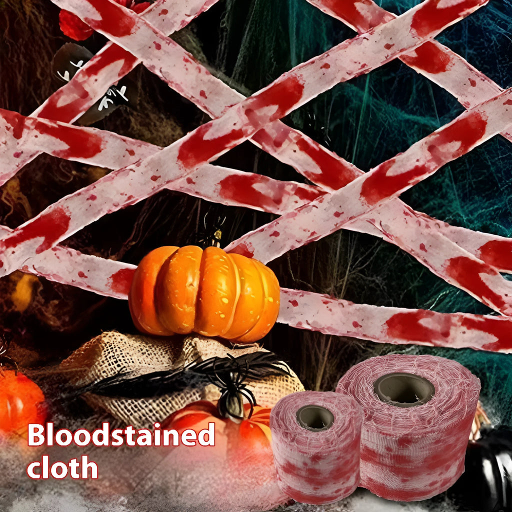 Halloween horror bandage showing red bloody cloth effect with 8cm width measurement