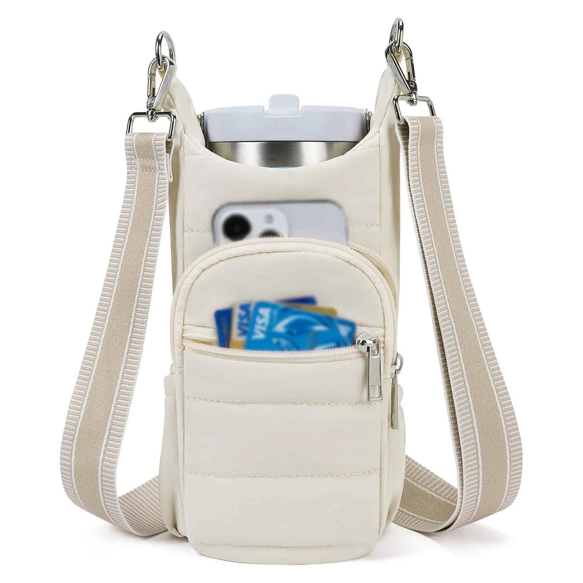 Cloth bicycle water bottle bag in black, pink or beige colour on bike frame
