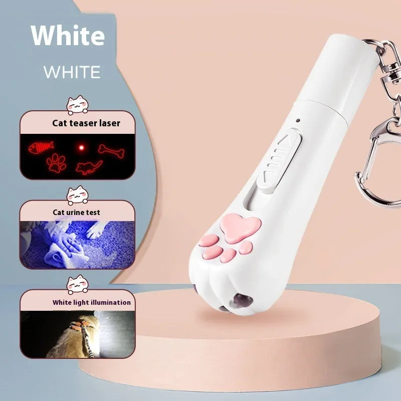 Rechargeable self-moving cat teaser toy in cream white colour with USB charging cable