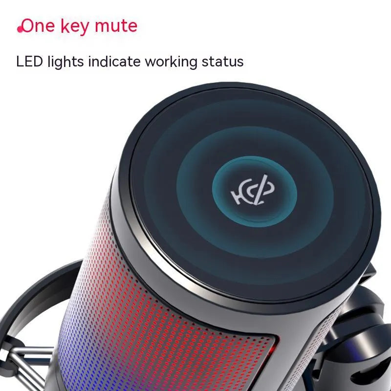 Condenser microphone with RGB lighting in black, white, or pink colour for live streaming on PC.