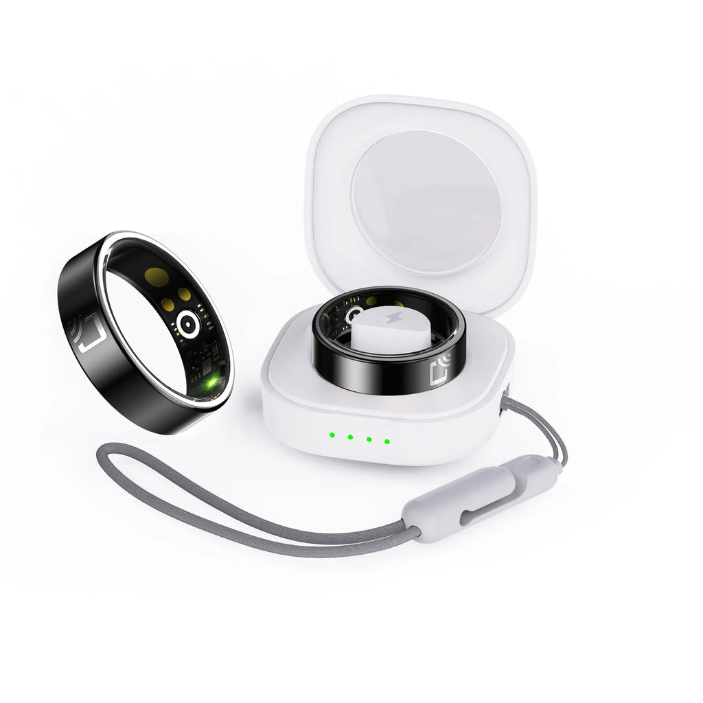 Black ceramic smart ring for health monitoring with heart rate, blood oxygen, and sleep tracking