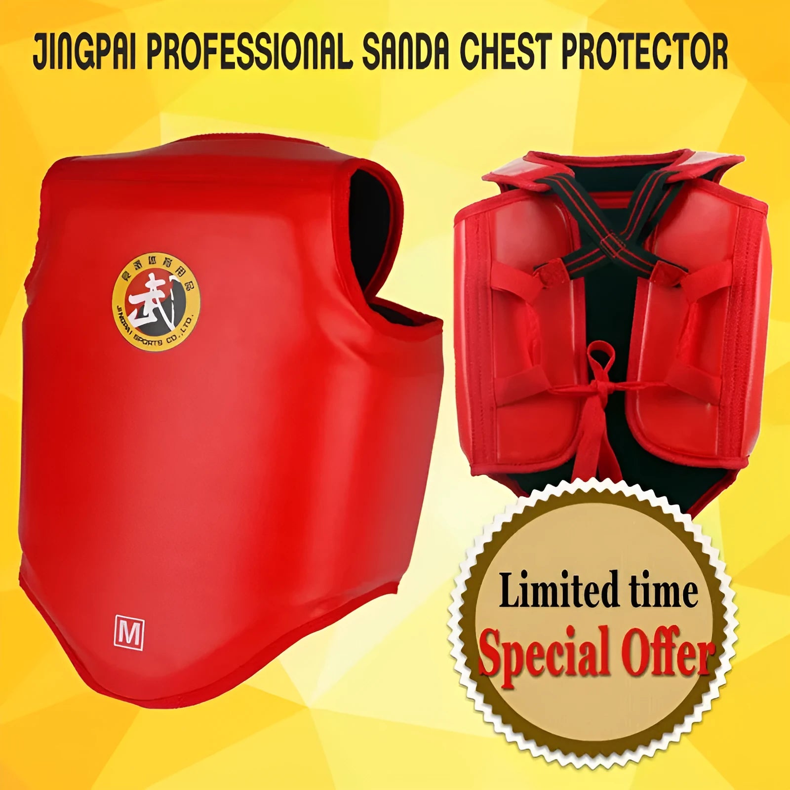 One-piece boxing chest protector in red blue or black PU leather for fighting training