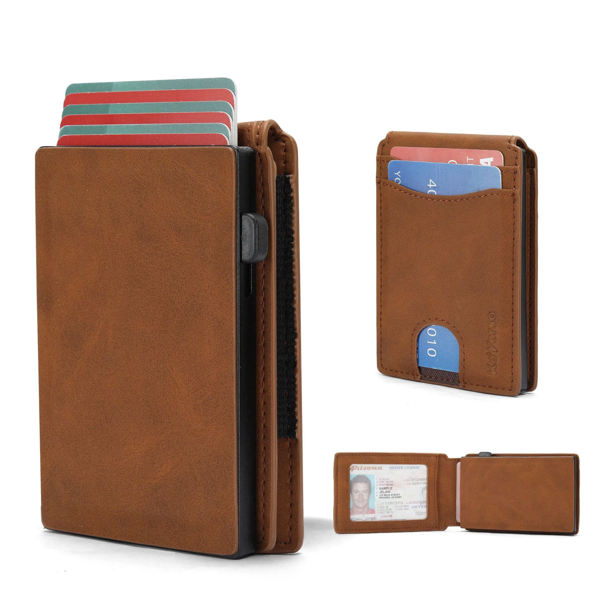 Men's synthetic leather card holder wallet in black, dark brown and light brown colour options