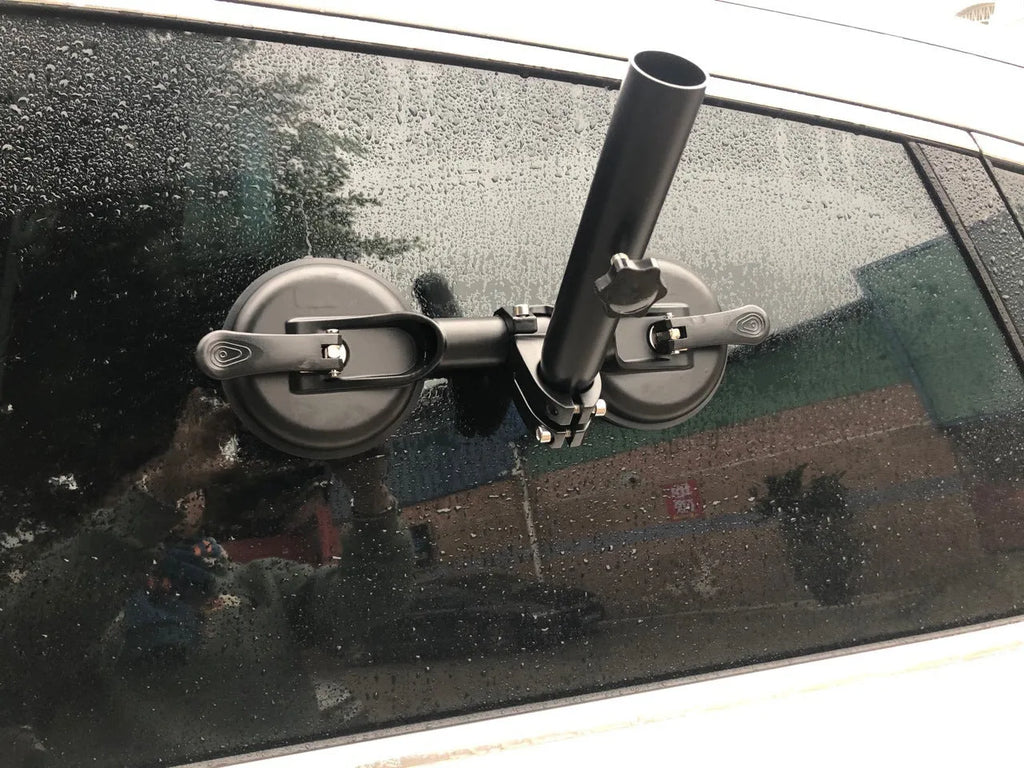 Black car sucker base flagpole mount with round rubber disc for vehicle glass