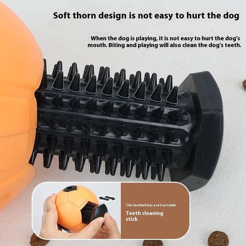 Orange and white TPR rubber dog ball toy shown in hollow and teeth cleaning rod designs.