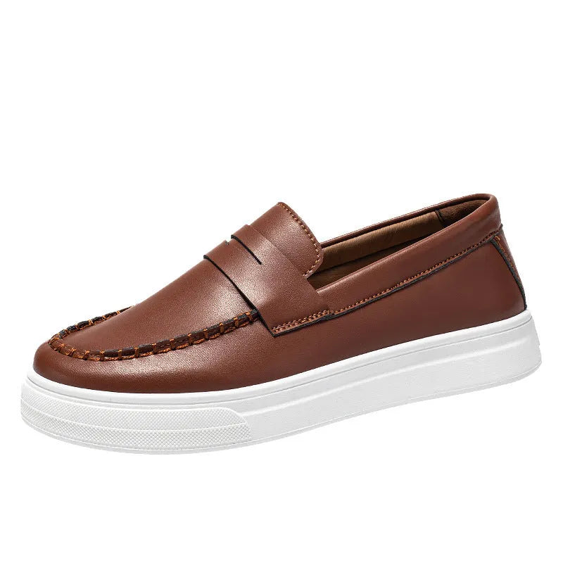PU artificial leather slip-on casual shoes in white, shown in a side view on a neutral background.