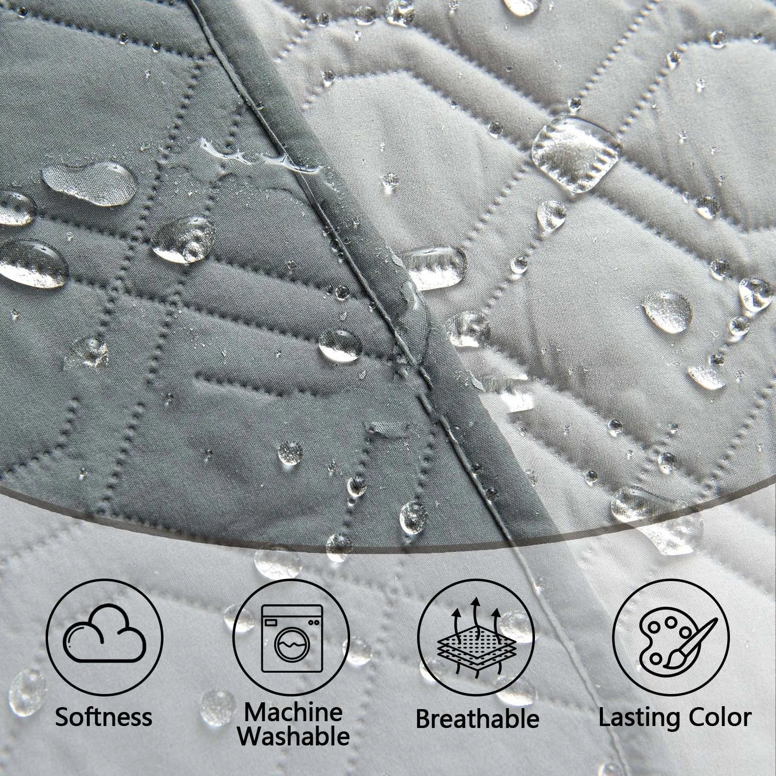 Double-sided waterproof dog sofa cushion in dark grey and light grey contrasting colours on a sofa.