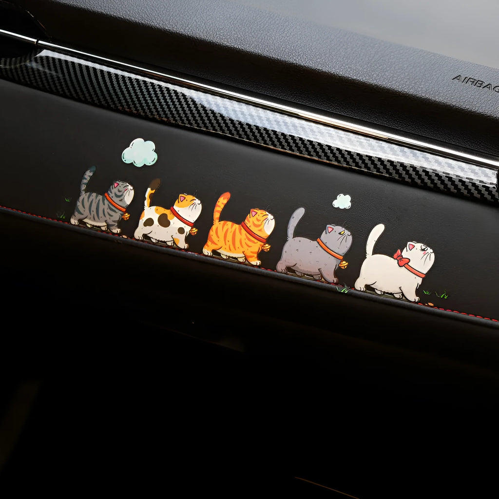 Waterproof PVC vinyl car sticker showing a design of five cats climbing, available in sizes S, M, and L.