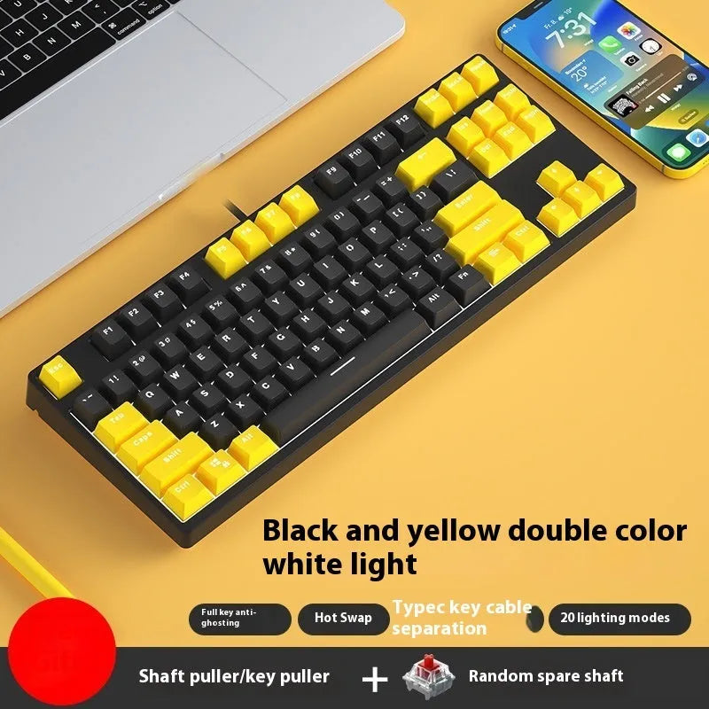 87-key hot-swappable mechanical gaming keyboard with two-tone keycaps and metal chassis
