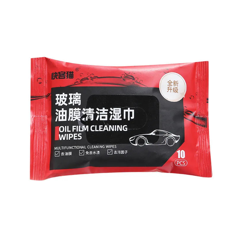 Portable glass oil film removing wipes, 10-pack cleaning wipes with decontamination ingredients and deionized water