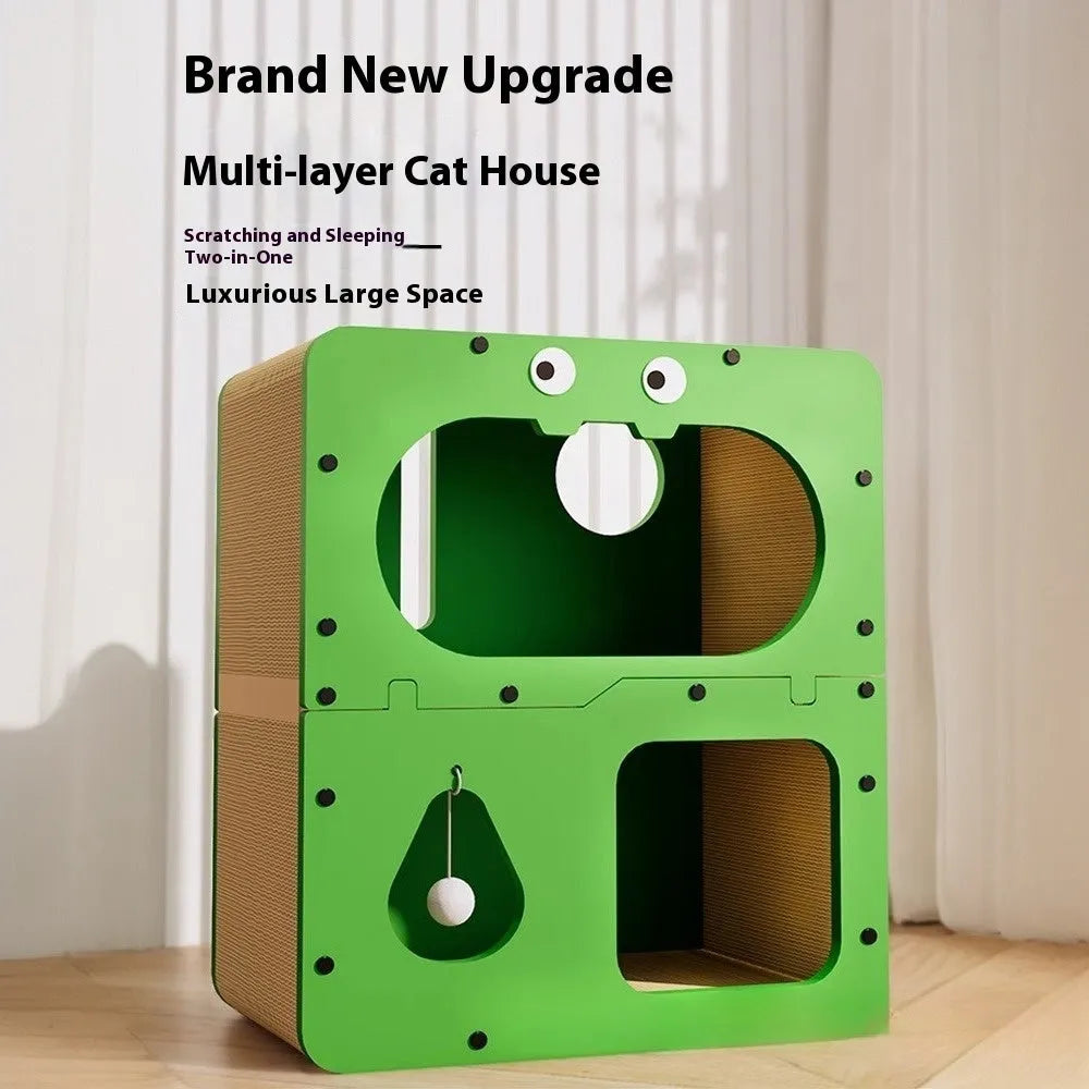 Double layer cat scratching board and nest in wear-resistant material with multiple style options