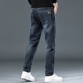 Blue grey slim straight casual trousers with micro elastic waist for summer street fashion wear