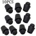 Ten black rubber automobile damping clips for shock absorption on a white background.