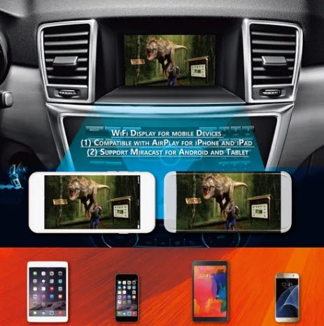 Black car mirror link box Wi-Fi converter with power cable, antenna, AV cable and user manual