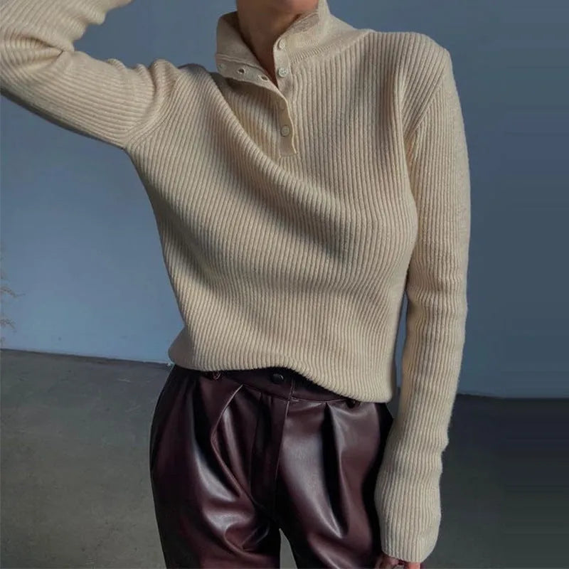Retro breasted half turtleneck pullover sweater in slim fit, shown in silver grey colour.
