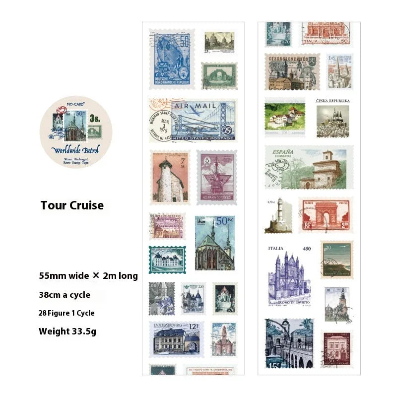 Retro DIY journal decoration coated paper stamp sticker roll with 55mm width