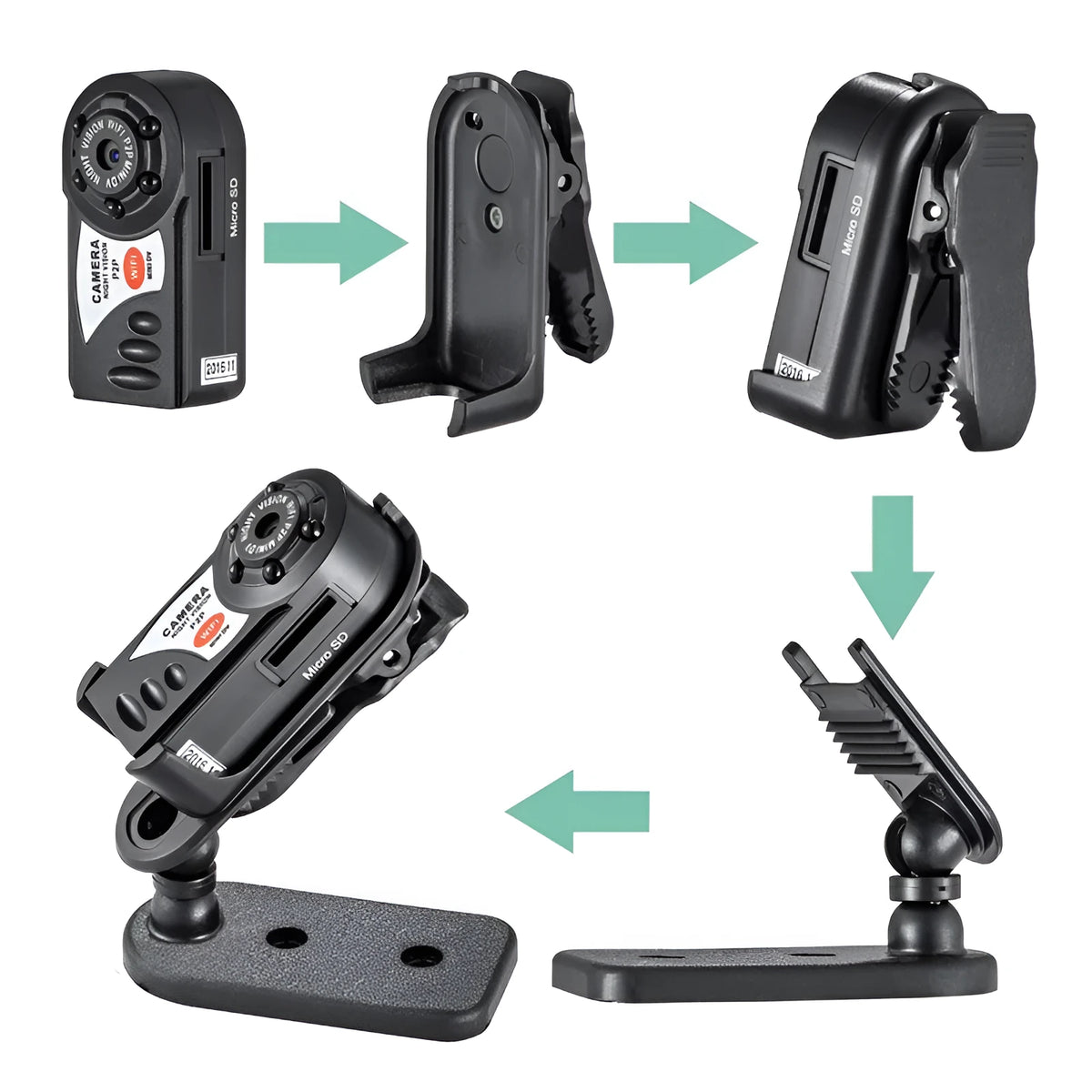 Black wireless WiFi network camera with LCD screen and optical zoom lens