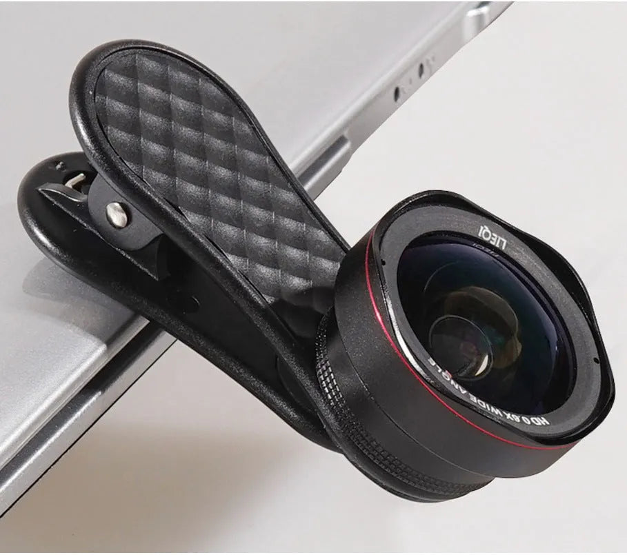 Smartphone wide-angle and macro lens kit with universal clip in black, silver, or rose gold