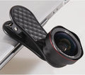 Smartphone wide-angle and macro lens kit with universal clip in black, silver, or rose gold
