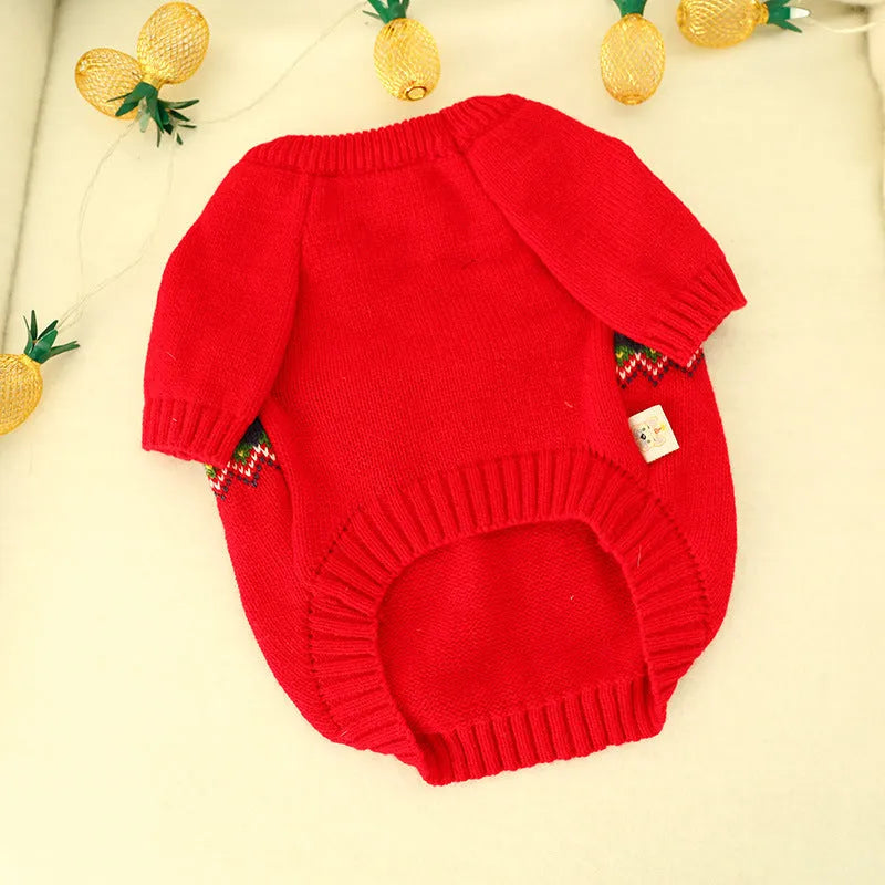 Red acrylic pet Christmas sweater with bust 50-62cm and length 30-42cm, sizes S to XL