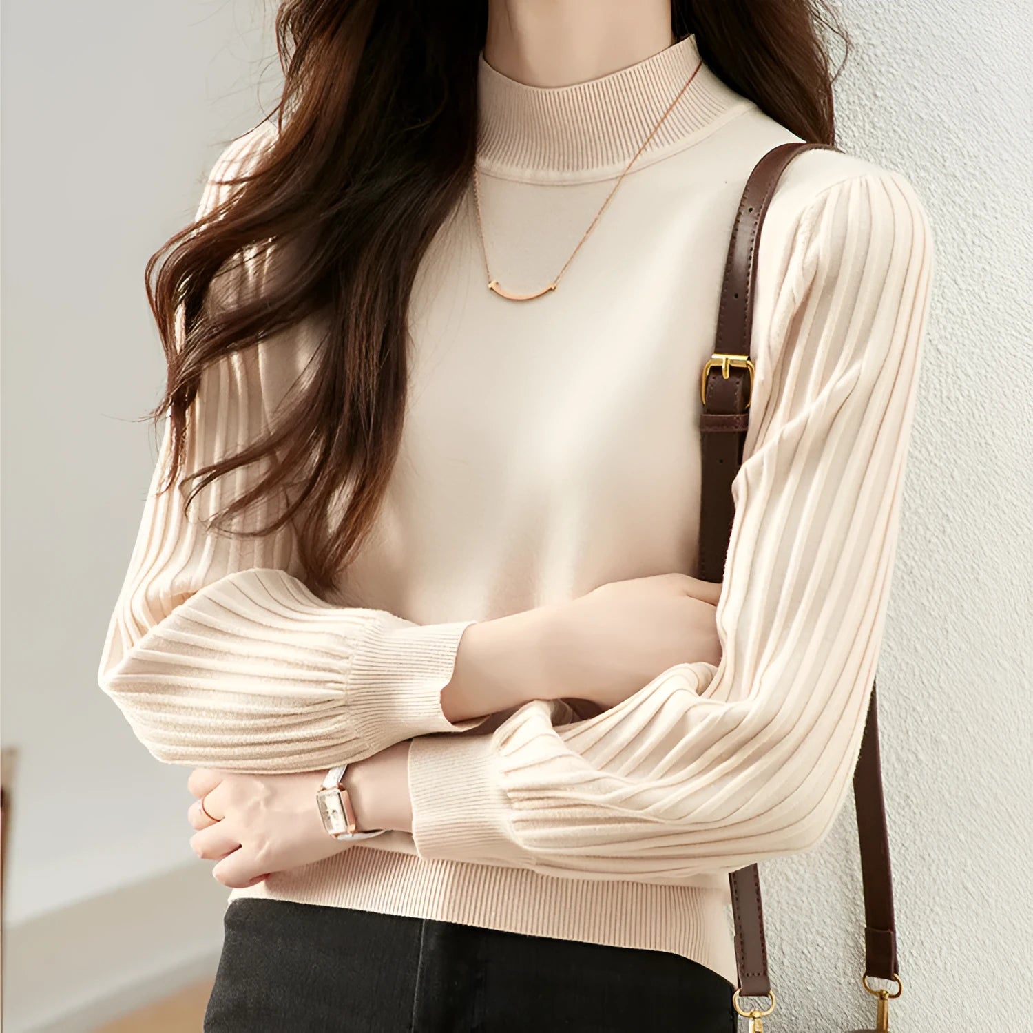 Slim fit half turtleneck shirt in core-spun yarn with spandex, available in four colours