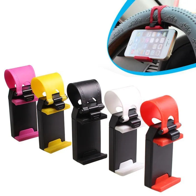 Black universal steering wheel phone mount clip holder for smartphones