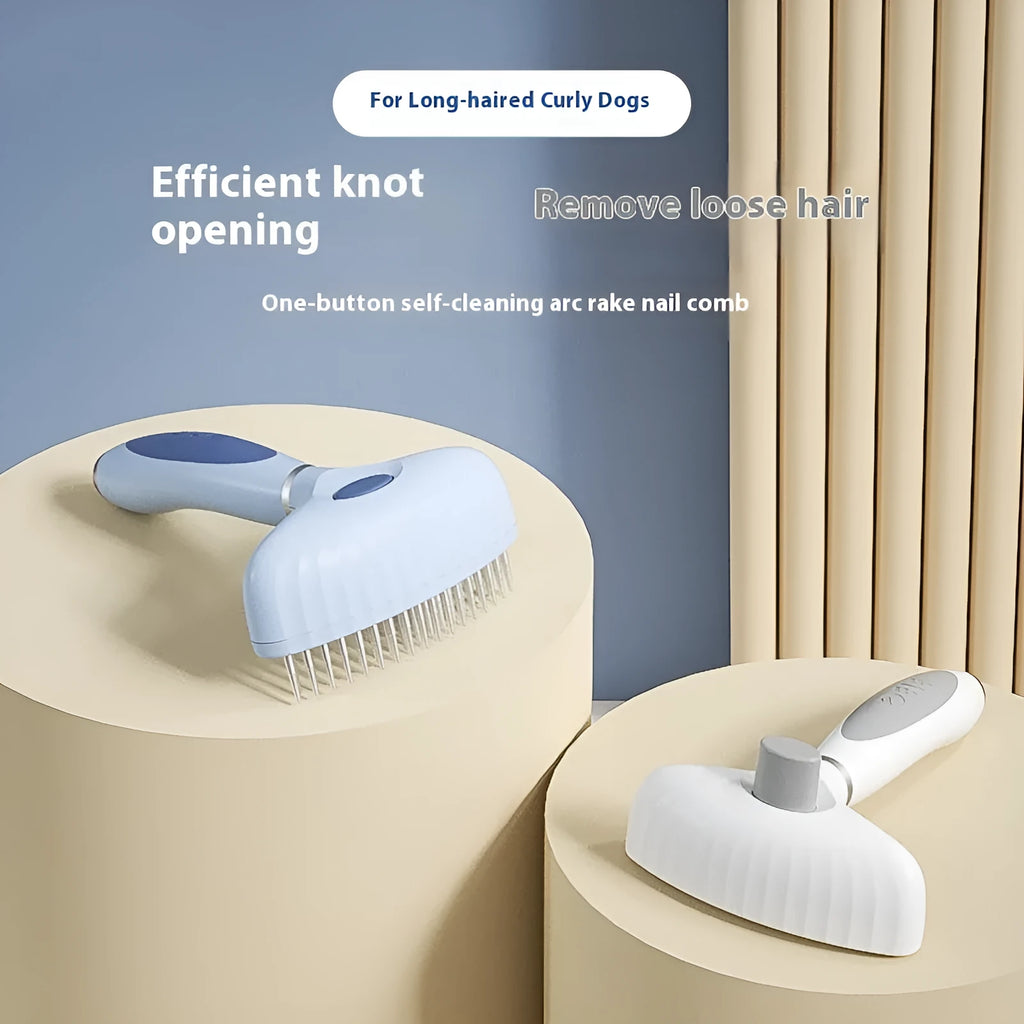Double-row stainless steel dog grooming comb in azure light blue colour