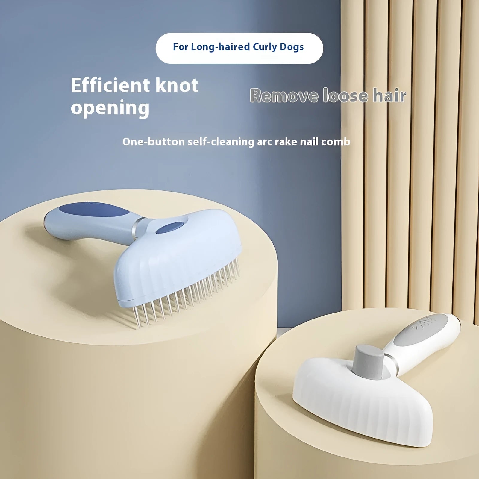 Double-row stainless steel dog grooming comb in azure light blue colour