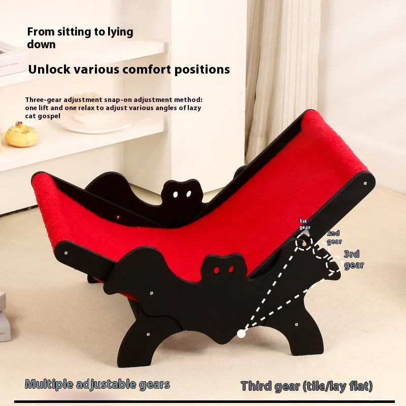 MW-054 wooden cat lounge chair pet bed black red Halloween bat pattern design