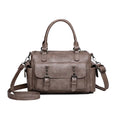 Large vintage messenger bag in PU leather with contrast stitching, shown in horizontal square shape.