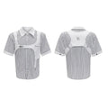 Black and white striped men's shirt with double lapel collar design