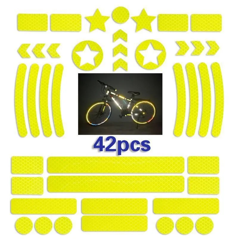 Geometric grid pattern reflective tape for bicycles in blue, yellow, red, and white colours.