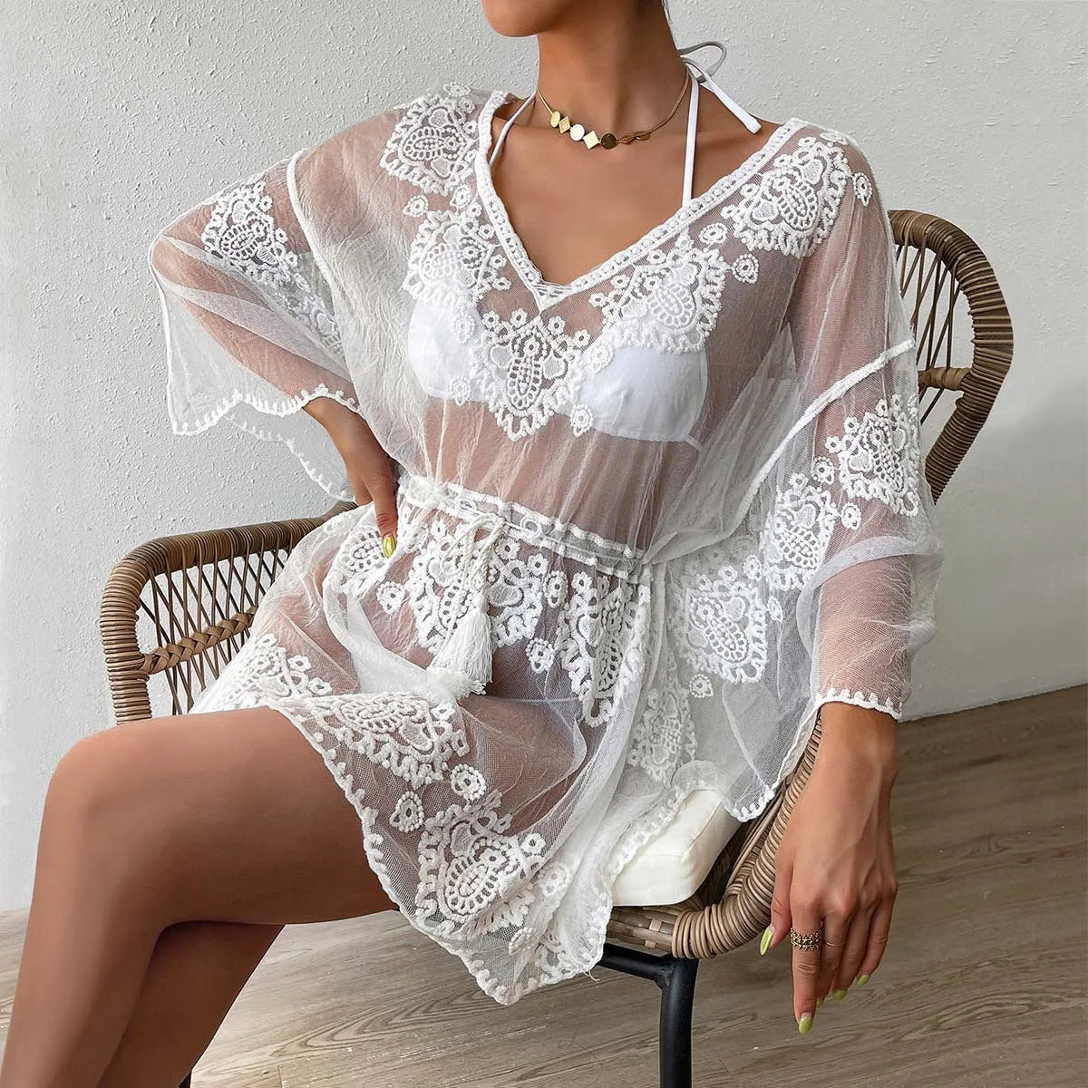 White water soluble beach blouse for swimming and sun protection