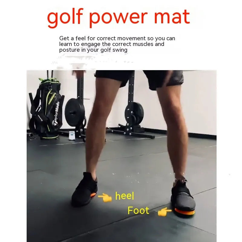 Orange golf training mat with centre of gravity pattern on natural rubber surface