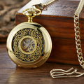 Retro hollow floral print automatic mechanical pocket watch with transparent case back showing movement
