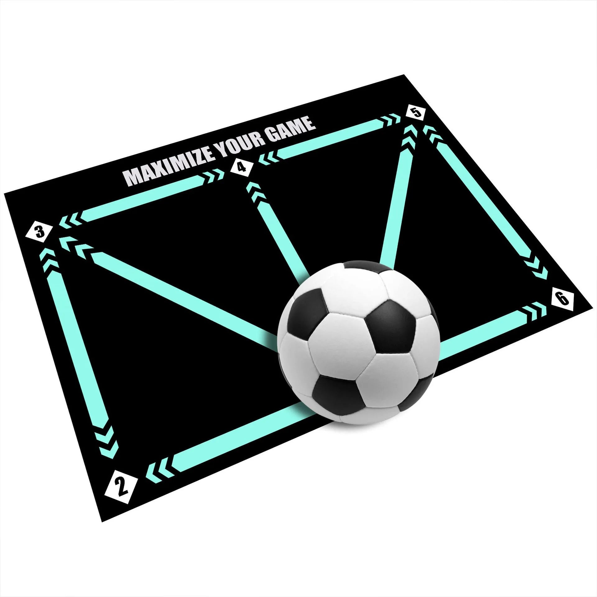 Black rectangular football training mat measuring 60cm by 90cm with non-slip surface