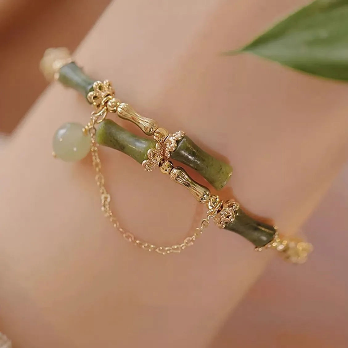 Women's personalised bamboo beaded bracelet with plum wine bamboo joint coloured glaze