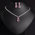 Square zircon pendant necklace and matching earrings with claw chain in copper and mixed gem inlay, five colours